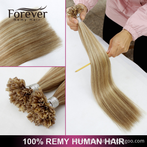 Forever keratin 100 cheap straight remy human piano color u tip hair extension wholesale